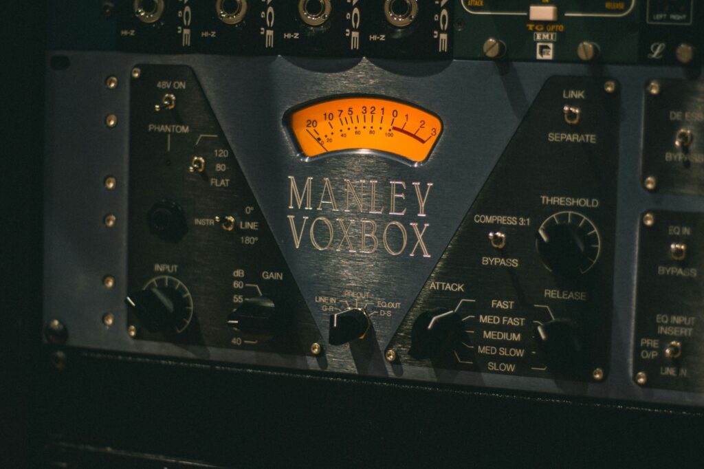 Image of the Manley Voxbox channel strip with audio compression features.